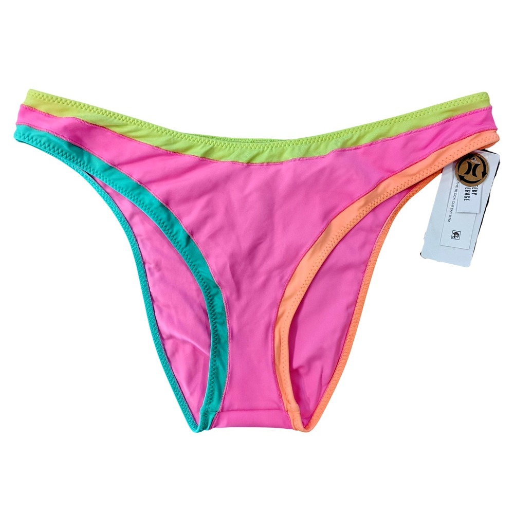Hurley Around the Block Bikini‎ Bottoms Womens XL Pink Multi Colorblock Cheeky